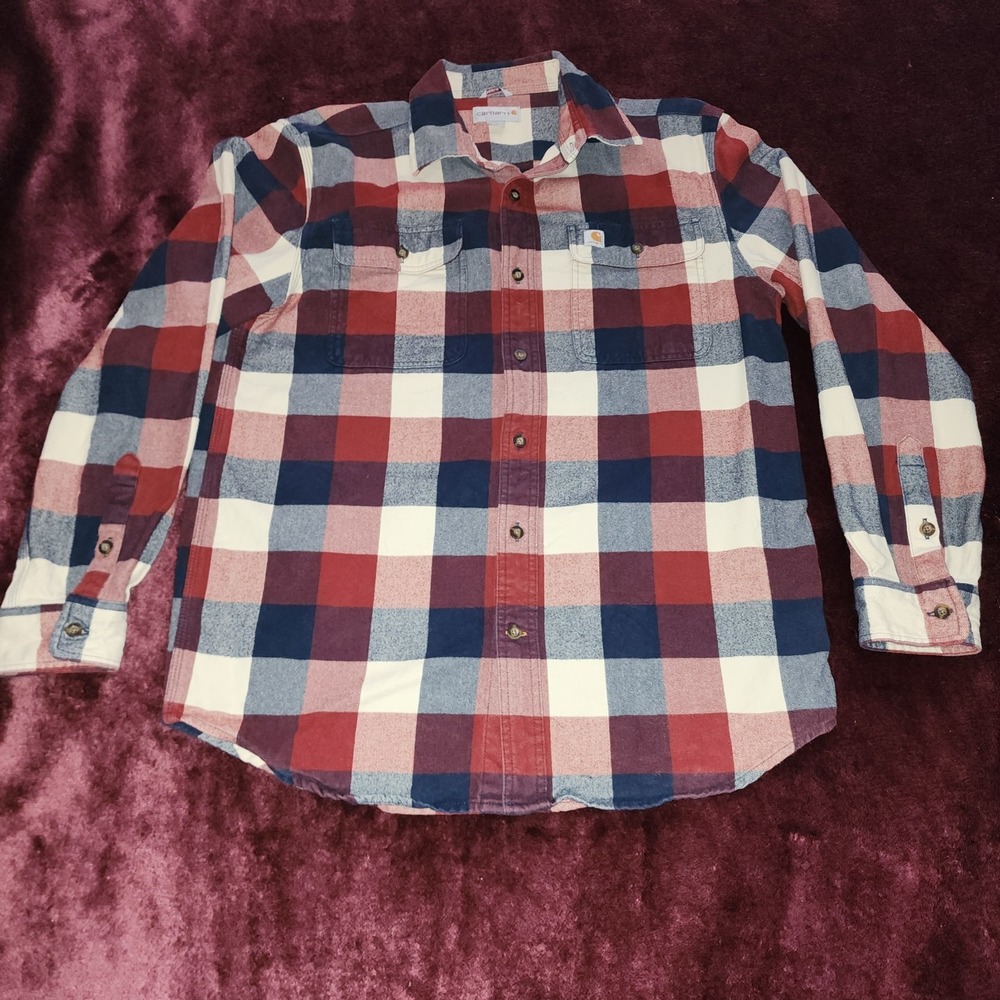 Carhartt Hubbard Flannel Shirt Mens M Red Blue Plaid Heavyweight 103348 412 Work